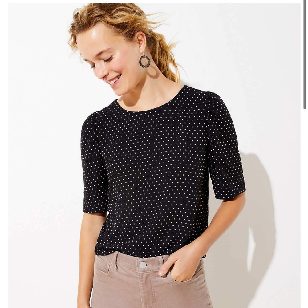 LOFT Dotted Puff Sleeve Top